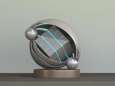 Modern Metal Geometric Decorative Ornament Set With Sphere And Blue Accents 3d model