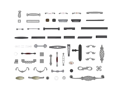 Assorted Furniture Handles in Different Styles for Cabinets Drawers and Doors 3d model