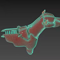 Red Abstract Animal 3D Model With Black Accent Lines And Gray Background