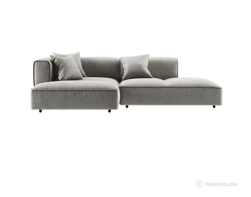 Gray Sectional Multi Person Sofa with Soft Upholstery and Decorative Pillows 3d model
