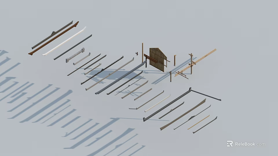 Building Exterior Wall Construction Components With Metal Frames And Support Structures 3d model