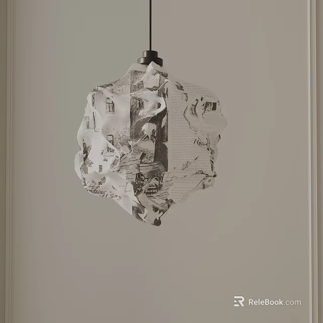 Handmade Paper Chandelier Featuring Intricate Artistic Illustrations For Interior Design 3d model 