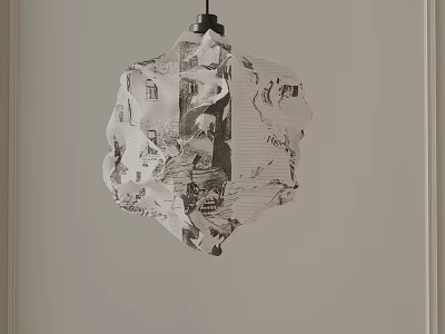 Handmade Paper Chandelier Featuring Intricate Artistic Illustrations For Interior Design 3d model