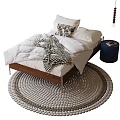 Children's Wooden Bed With White Bedding Zebra Print Blanket Blue Nightstand And Round Woven Rug