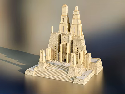 Ancient Style Architectural Model With Tall Towers Detailed Steps And Stone Like Structure 3d model