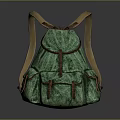 Green Textured Backpack With Brown Straps And Multiple Pockets Design 3d model