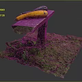 Cartoon Scene With Purple Table Yellow Green Zucchini Rusty Metal Legs And Green Grassy Ground