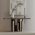 Modern Console Table With Metal Top White Square Decorative Wall And Green Plant Vase