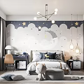 Kids Room Interior Design With Starry Wallpaper Bed Chandelier And Study Desk