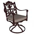Elegant Ornate Metal Frame Leisure Chair With Padded Seat And Swivel Base Design