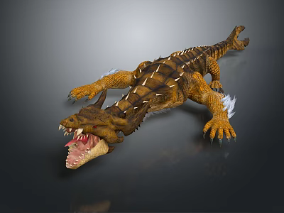 Fierce Mythical Dragon Game Movie Character With Spiked Back Sharp Teeth Open Mouth And Yellow Brown Skin 3d model