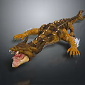 Fierce Mythical Dragon Game Movie Character With Spiked Back Sharp Teeth Open Mouth And Yellow Brown Skin