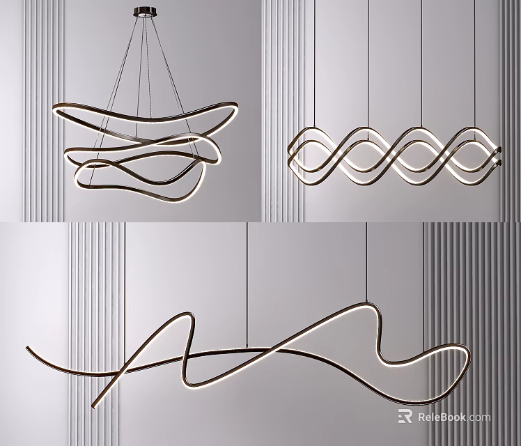 Modern Curved Chandelier Designs With Sleek Lines And Contemporary Lighting Styles 3d model 