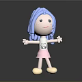Cartoon Style Game Movie Character With Blue Hair White Top Pink Skirt And Smiling Expression