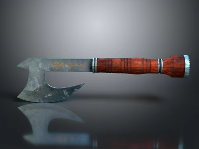 Vintage Axe Featuring Rustic Metal Blade Wooden Handle Stripe Pattern And Reflection 3d model