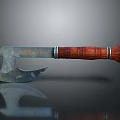 Vintage Axe Featuring Rustic Metal Blade Wooden Handle Stripe Pattern And Reflection