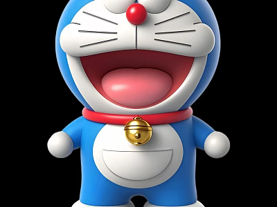 Doraemon Game Movie Character With Blue Body White Belly Red Nose And Golden Bell 3d model