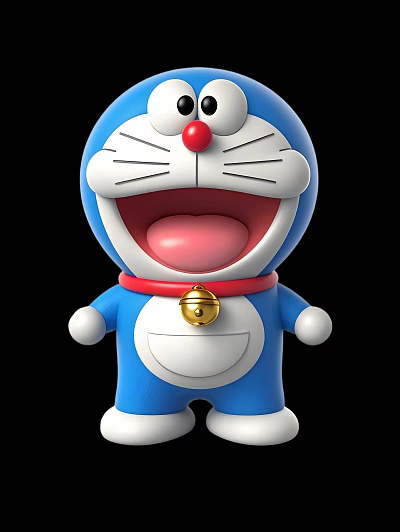 Doraemon Game Movie Character With Blue Body White Belly Red Nose And Golden Bell 3d model