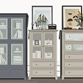 Modern Gray And White Entryway Side Cabinet With Glass Doors And Drawers