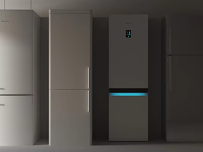 Modern Refrigerators and Freezers with Digital Display and Blue Light Different Styles Upright Design 3d model
