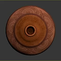 Handcrafted Orange Ceramic Vase With Intricate Red Geometric Patterns And Textured Surface