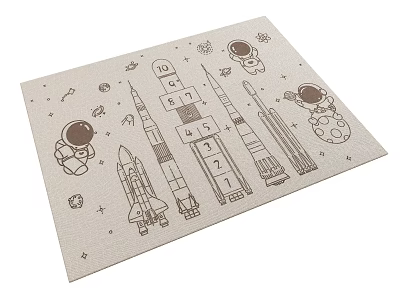 Square Rug With Astronauts Rockets Numbers Stars And Moon For Kids Room 3d model