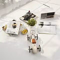 Stylish Decorative Ornament Set Featuring Toy Car Model Small Green Plant Magazines Clock And Radio