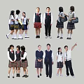 Group of School Students Wearing Uniforms with Various Poses and Interactions