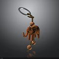 Orange Elephant Keychain With Decorative Patterns Blue Ring Rope And Small Balls 3d model