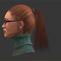 Realistic Character Bust With Red Hair Blue Framed Glasses And Green Turtleneck Sweater