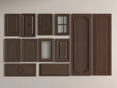 Wooden Door Panels with Various Decorative Styles Carved Details and Glass Inserts 3d model