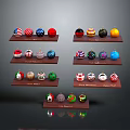 Colorful Christmas Themed Decorative Balls For Clothing And Hats On Wooden Shelves