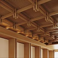 Modern Wooden Ceiling Design With Geometric Patterns Recessed Lighting And Panel Details 3d model