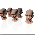 Five Bald 3D Female Head Models Displayed on White Background Surface 3d model