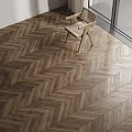 Herringbone Wooden Flooring in Various Tones for Interior Room with Chair
