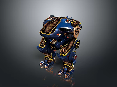 Futuristic Blue And Gold Armored Robot Character For Sci Fi Games And Movies 3d model
