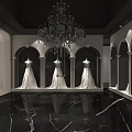 Bridal Shop Interior With White Wedding Dresses 3d model