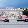 Pink Ice Cream Functional Vehicle With Transparent Windows Urban Background And Trees