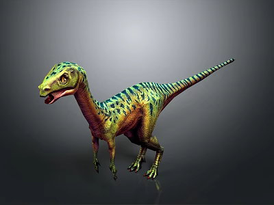 Colorful Striped Dinosaur 3D Model Standing With Open Mouth And Detailed Features 3d model