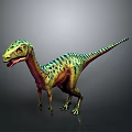 Colorful Striped Dinosaur 3D Model Standing With Open Mouth And Detailed Features