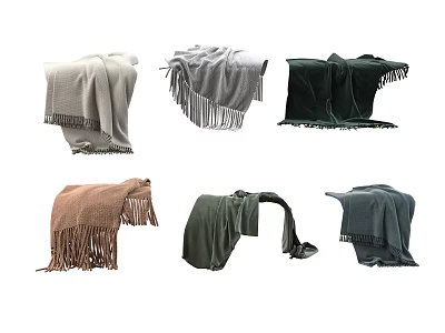 Various Fringed Blankets In Neutral Tones And Different Styles 3d model
