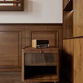 Bedside Table With Vintage Radio On Brown Wooden Wall Drawer Grid Design And Wooden Cabinet