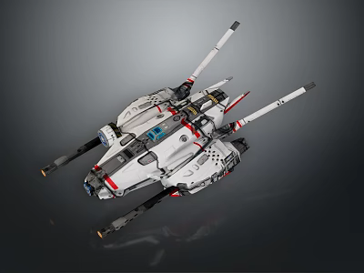 Futuristic Interstellar Spaceship Design With Advanced Multi Wing Structure And White Red Accents 3d model