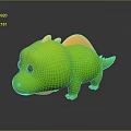 Cute Green Cartoon Dinosaur Character With Orange Fin And Smooth Surface