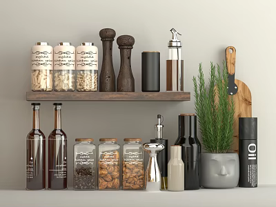 Kitchen Tableware Set With Storage Jars Grinders And Cooking Tools 3d model