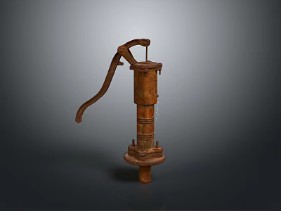 Rusty Hand Water Pump With Vintage Design Metal Handle And Cylindrical Body 3d model