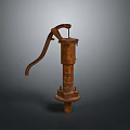 Rusty Hand Water Pump With Vintage Design Metal Handle And Cylindrical Body