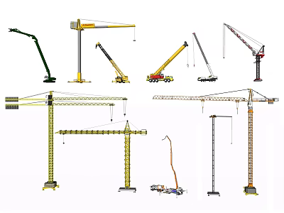 Industrial Equipment Featuring Different Types Of Heavy Duty Construction Cranes Machinery 3d model