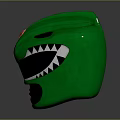 Character Dino Themed Helmet Green Design With Red Diamond And Sharp Teeth