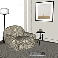 Zebra Pattern Single Armchair in Living Room with Side Table and Floor Lamp